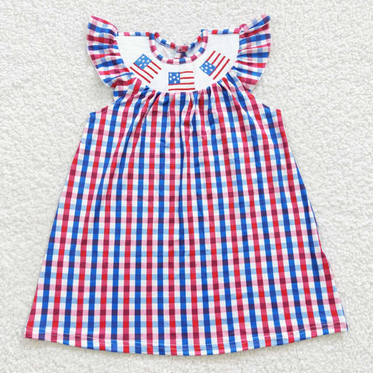 GSD0387 smocked embroidered National Day checkerboard short-sleeved dress