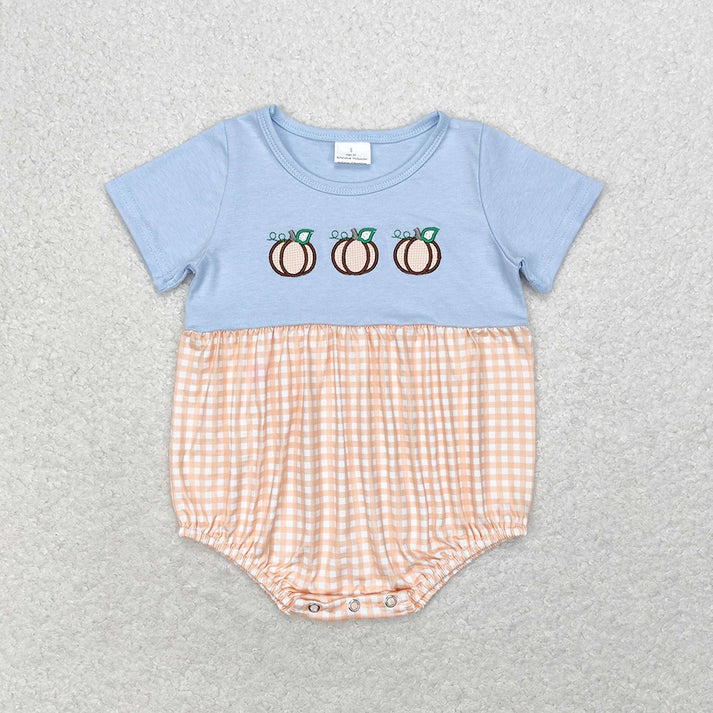 RTS NO MOQ Baby Girls Embroidery Pumpkins Sibling Rompers Clothes Sets embroidery