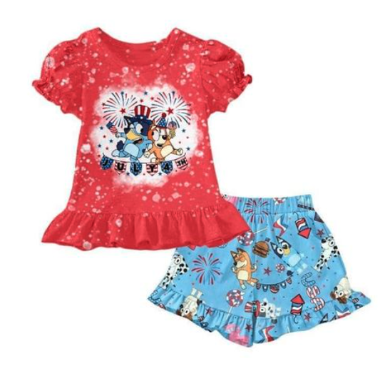 red july 4th girls sets summer top with summer shorts sets