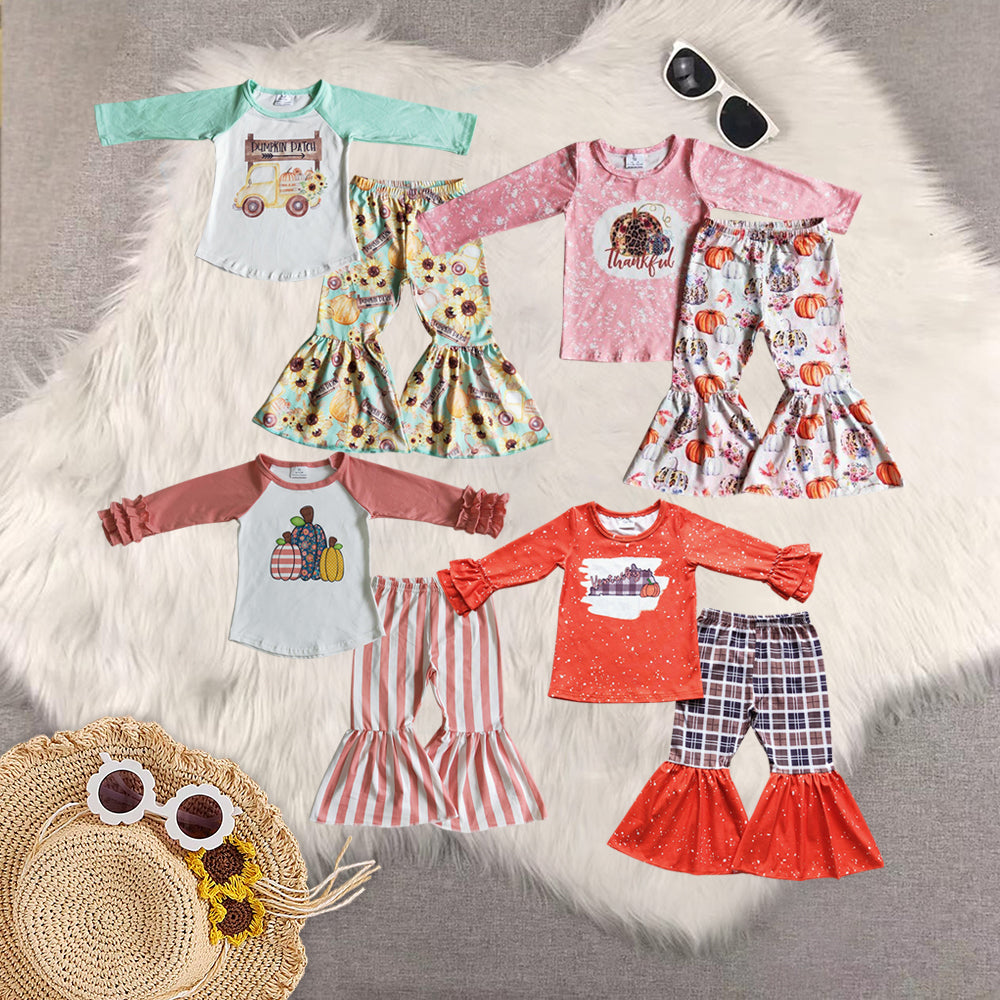 RTS NO MOQ Sibling baby girls clothes halloween thanksgiving long-sleeved trousers suit