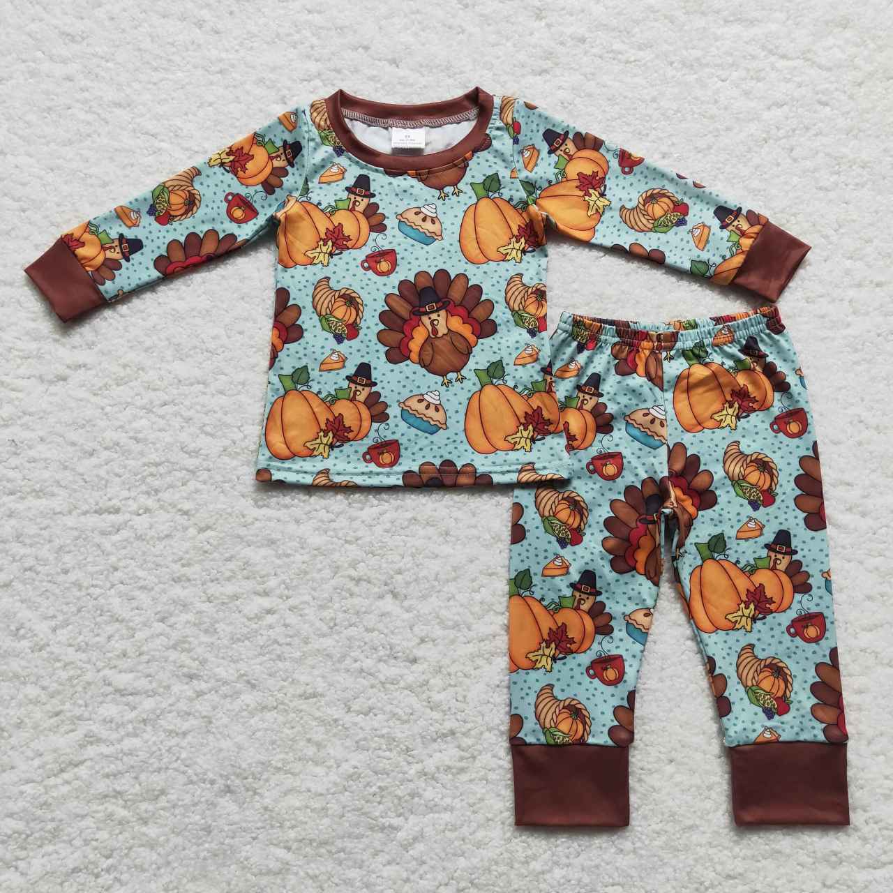 BLP0287 Pumpkin Turkey Blue Brown Long Sleeve Pantsuit