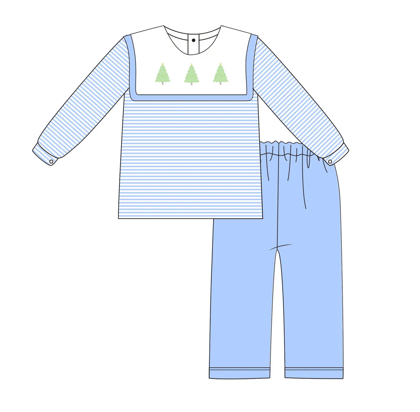 Custom moq 3 eta 7/8week moq 5 eta /4/5week Green Christmas tree pattern blue square collar striped long sleeve suit