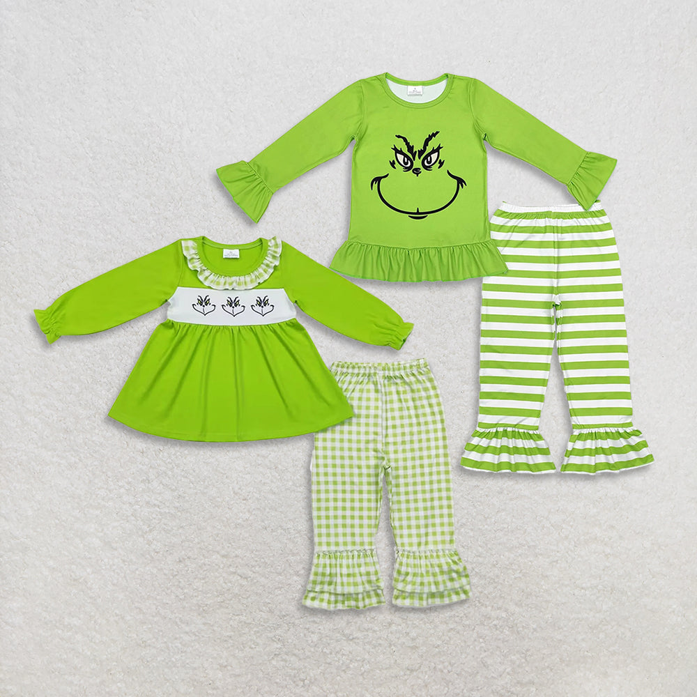 RTS NO MOQ sibling baby girls clothes Christmas green long sleeve Clothes Sets