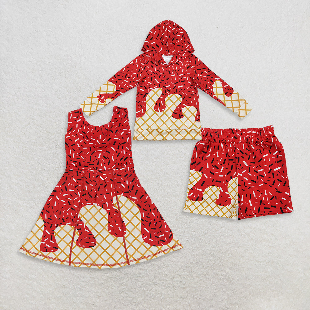 RTS NO MOQ Sibling baby boys clothes ice cream red long sleeve top and shorts and sets and dress