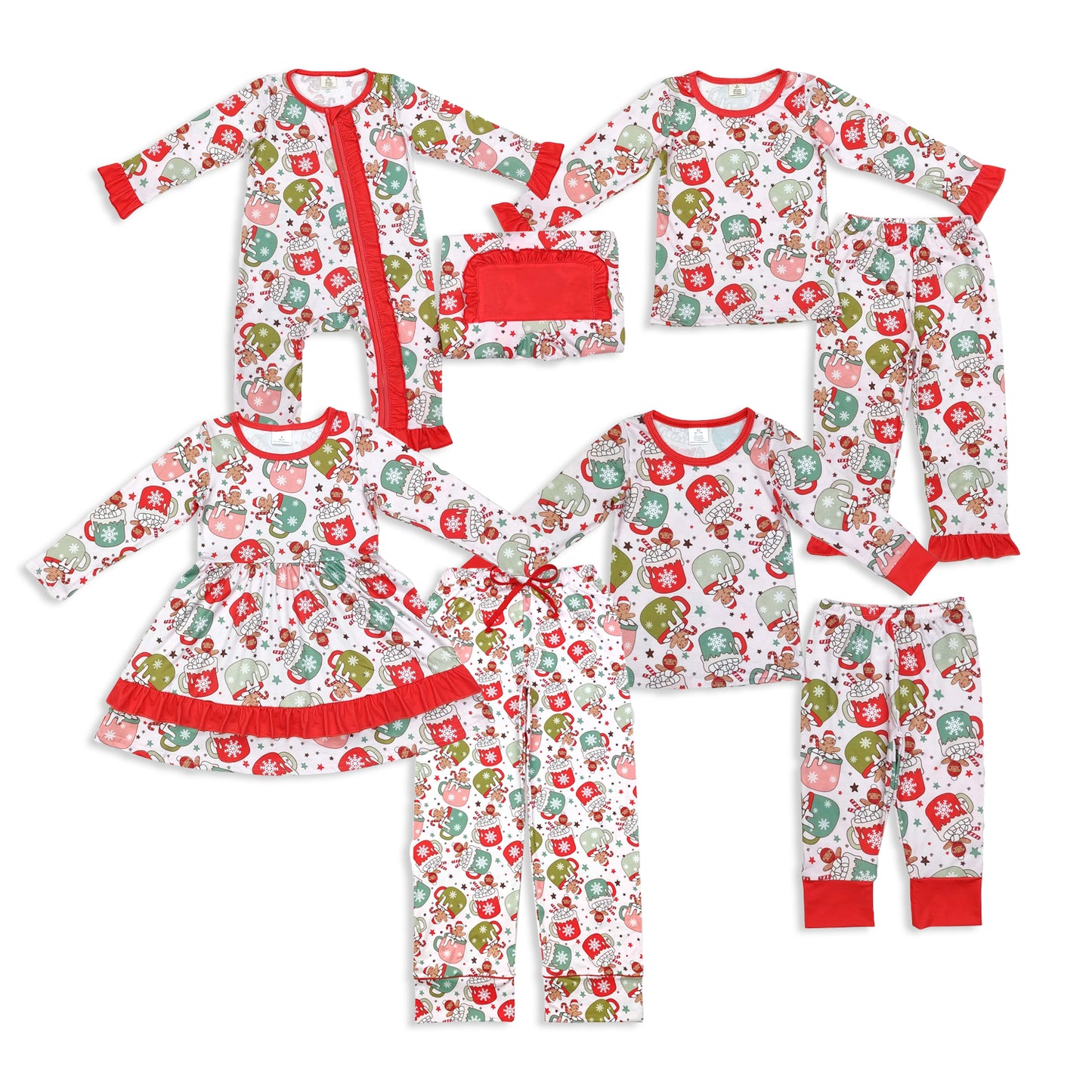RTS NO MOQ Sibling Baby Girl boy clothes Christmas Cup Gingerbread Knee-Length Dress - Suit - Adult Pants - romper
