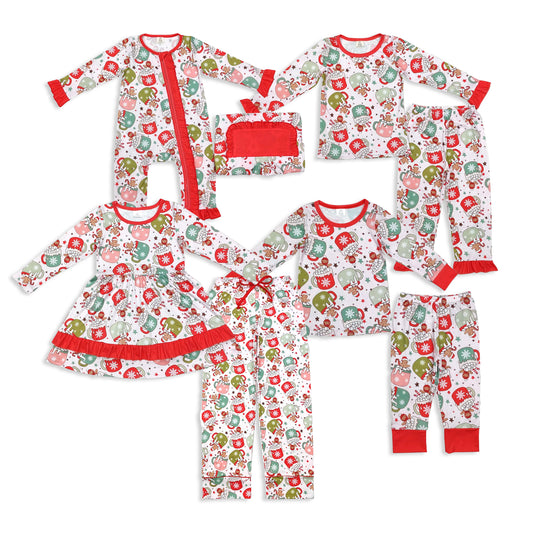 RTS NO MOQ Sibling Baby Girl boy clothes Christmas Cup Gingerbread Knee-Length Dress - Suit - Adult Pants - romper