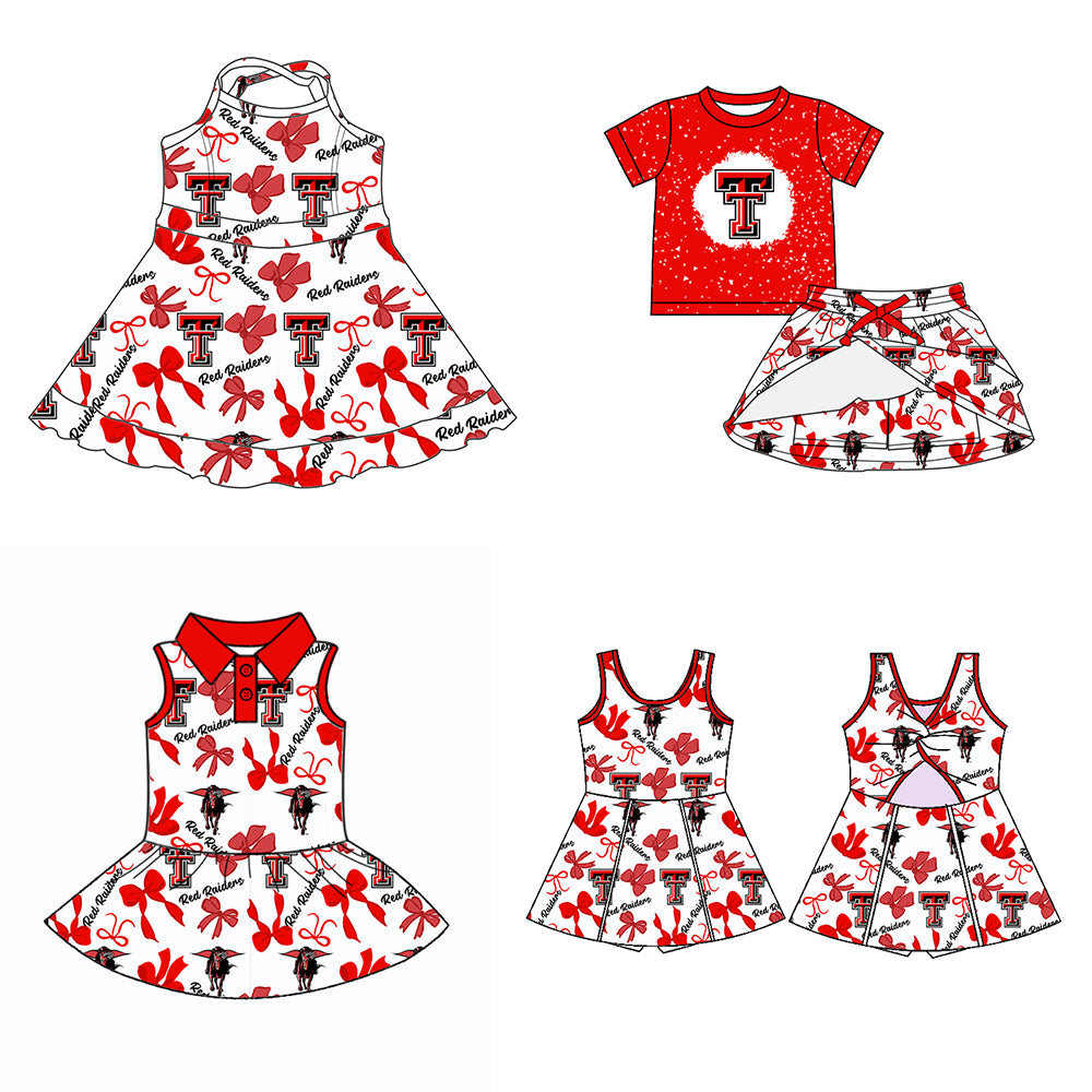 Custom moq 5 mix sizes summer teams baby girls clothes team red short sleeve skirts shorts sets dress 1 and dress 2 and dress 3 and dress 4-25.5.23