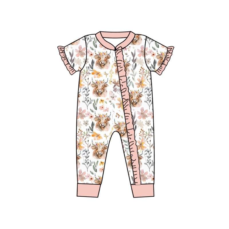 5.8custom each style moq 5eta 4-5week Sibling Sister bull head and flower prints girls set and dress and Jumpsuits and baby romper match family design