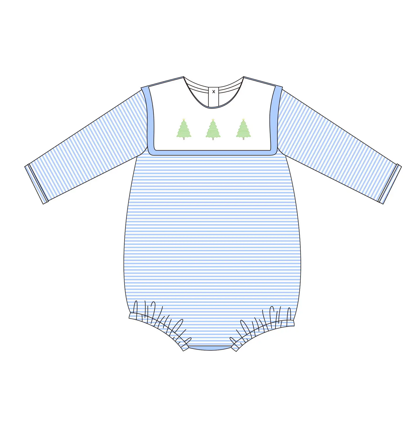 Custom moq 3 eta 7/8week moq 5 eta /4/5week Green Christmas tree pattern blue square neck striped long sleeve short romper