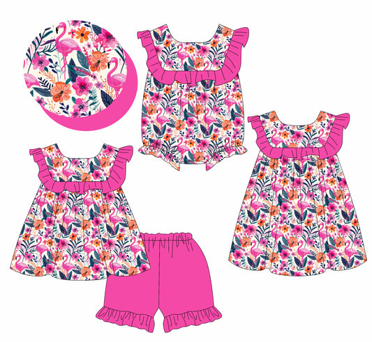 1.13 custom each style moq 5eta 4-6week Sibling Sisters baby girl short sleeve shorts sets and dress and rompers match family design