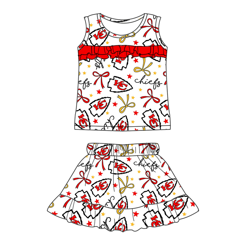 Custom moq 5 mix sizes summer teams baby girls clothes team red short sleeve shorts sets dress kids pants-25.5.12
