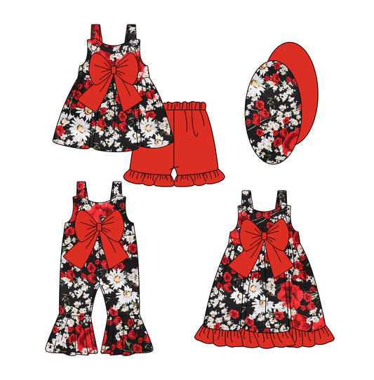 1.3 custom each style moq 5eta 4-6week Sibling Sister floral baby girl short sleeve shorts sets and girls romper and jumpsuit match design