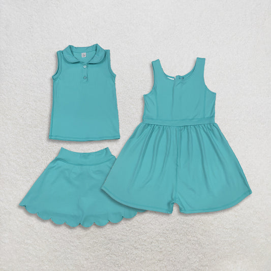 RTS NO MOQ Sibling baby girl clothes yoga suspender jumpsuits and skirts sets