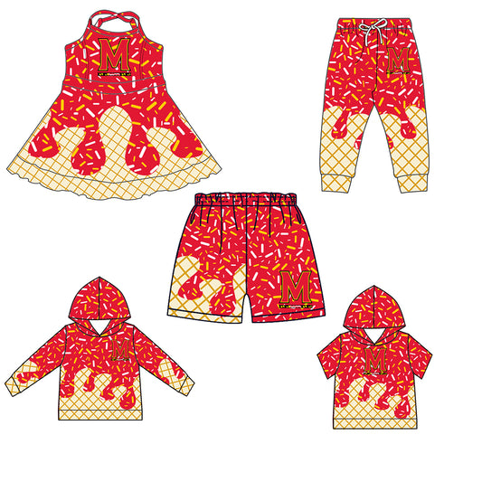 Custom summer teams baby girls clothes team red hooded long sleeve tops and short sleeve top and dress and pants and shorts-25.5.29