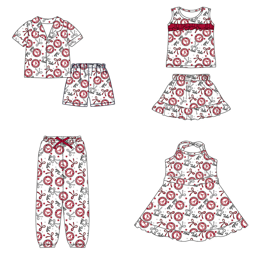 Custom moq 5 mix sizes summer teams baby girls clothes team brick red short sleeve shorts sets dress kids pants-25.5.12