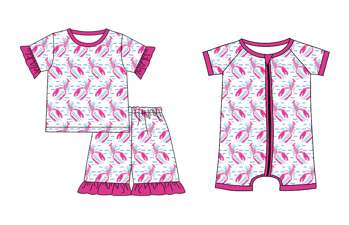 1.24 custom each style moq 5eta 4-6week Sibling Sister crayfish baby girls short sleeve shorts sets and romper match design