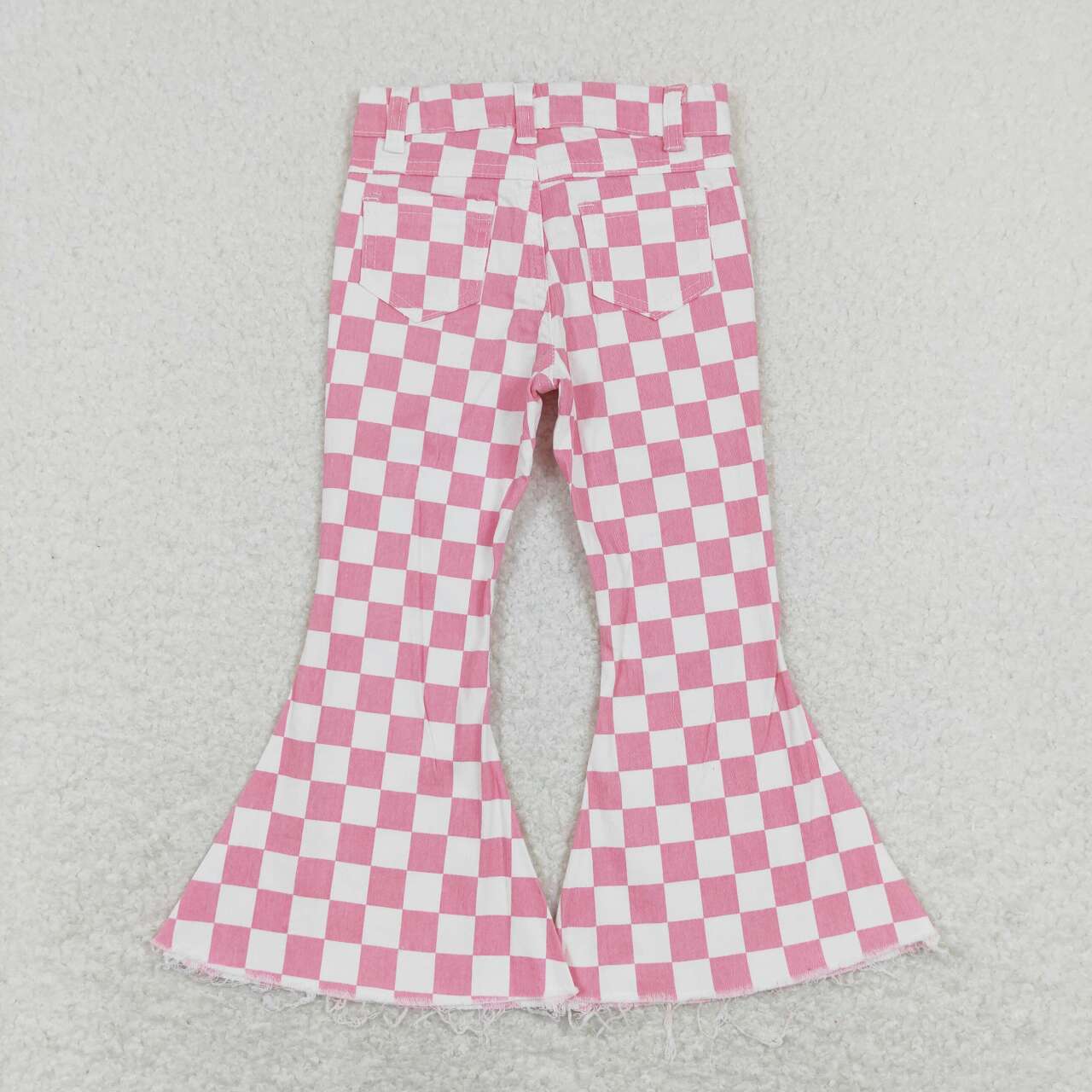 P0348 Pink and white plaid denim trousers