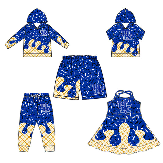 Custom summer teams baby girls clothes team blue hooded long sleeve tops and short sleeve top and dress and pants and shorts-25.5.27