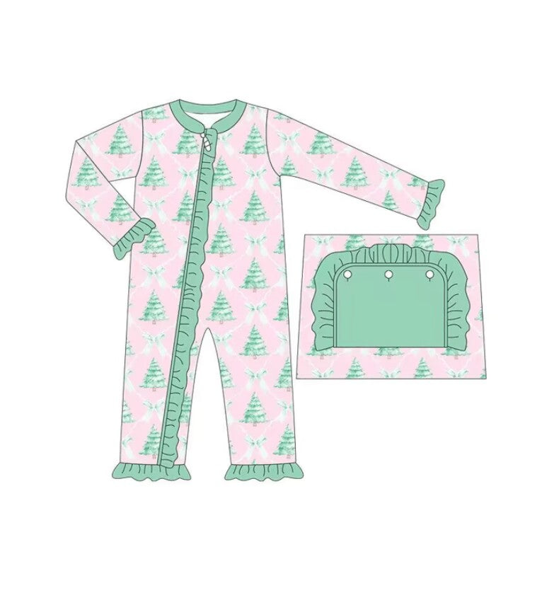 5.15custom each style moq 5eta 4-5week Sibling Sister forest bow print pink girls outfits and baby romper and dress match family design