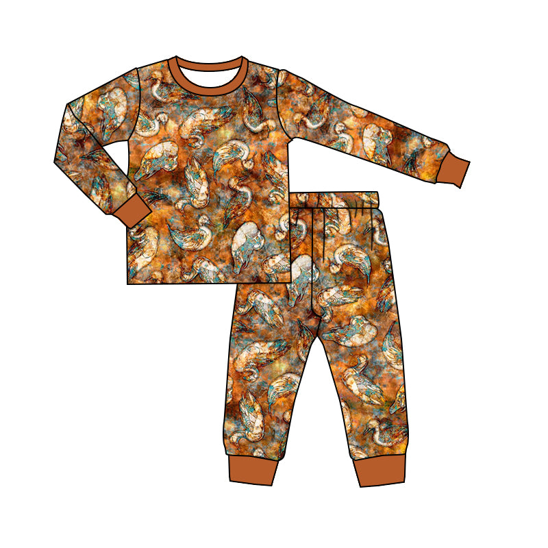 5.14custom each style moq 5eta 4-5week Sibling Sister Retro style duck prints brown boys outfits and baby romper match family design