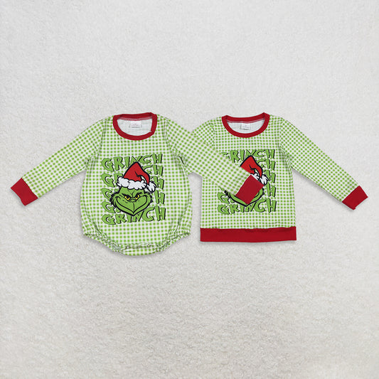 RTS NO MOQ Sibling Baby boys clothes Christmas cartoon long-sleeved rompers and top