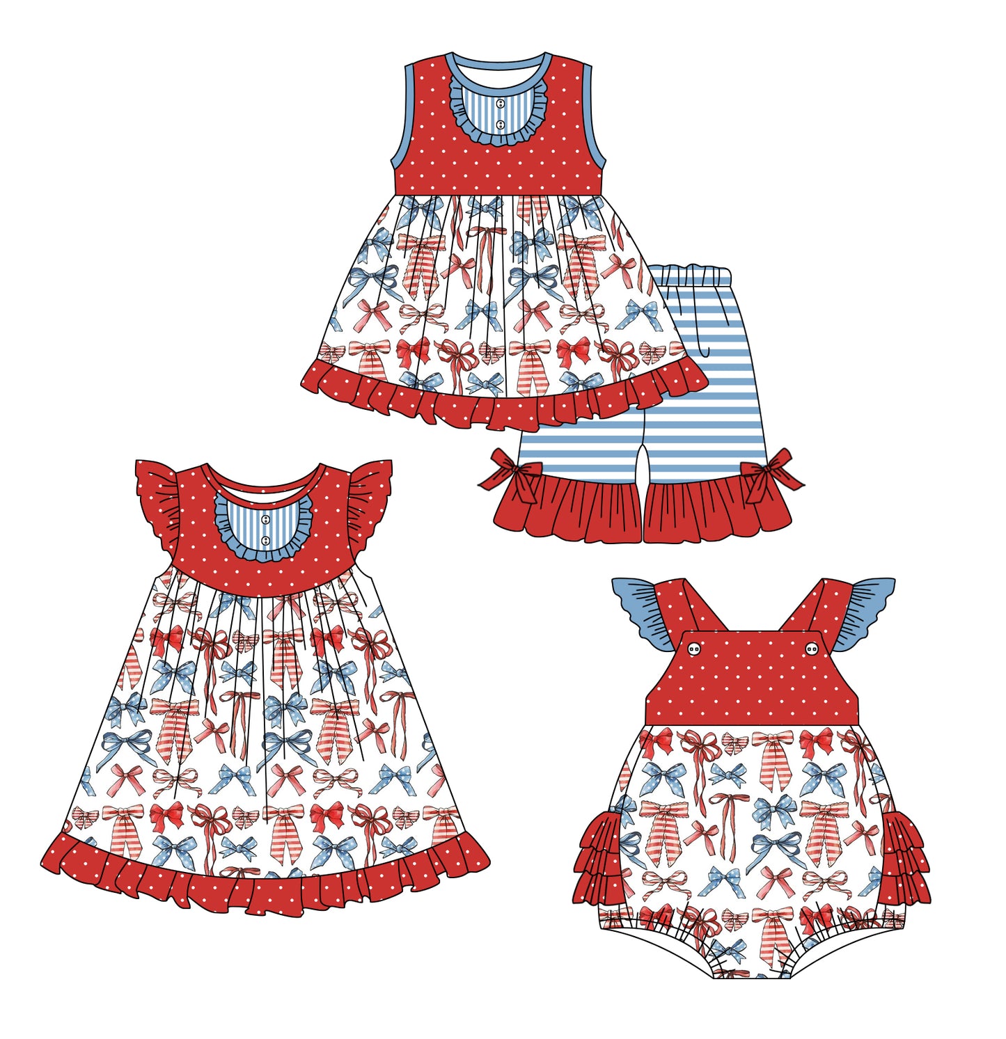 1.6 custom each style moq 5eta 4-6week Sibling Sister bow baby girl short sleeve shorts sets and dress and rompers match family design