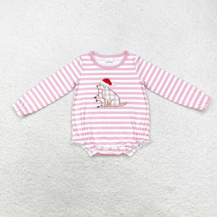 RTS NO MOQ Boys Girls Christmas Sibling Dogs Tops Rompers embroidery Christmas embroidery
