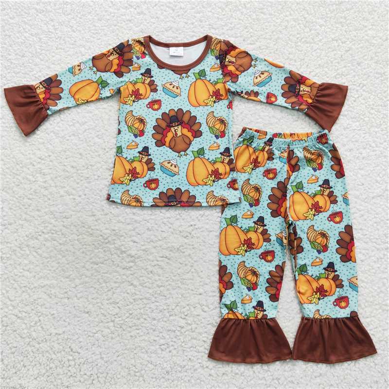 RTS Turkey Thanksgiving outfit romper pajamas matching