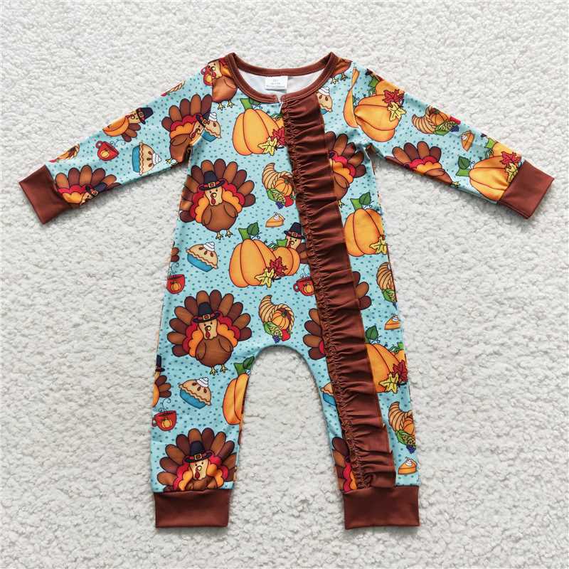 RTS Turkey Thanksgiving outfit romper pajamas matching