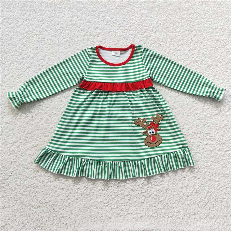 Christmas style elk print green striped red Sibling Sister Clothes Sets