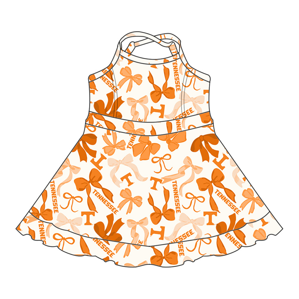 Custom moq 5 mix sizes summer teams baby girls clothes team orange short sleeve skirts shorts sets dress 1 and dress 2 and dress 3 and dress 4-25.5.15