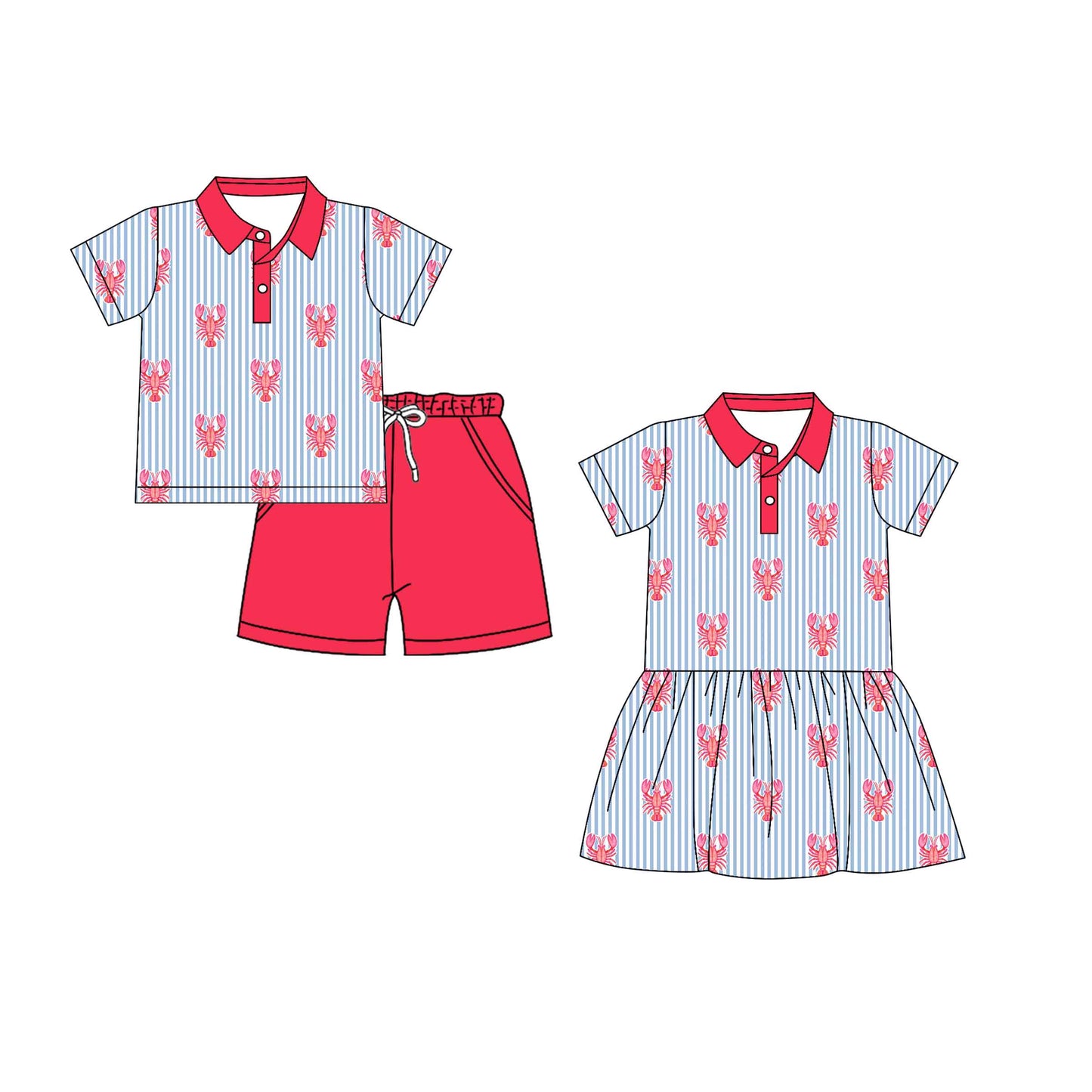 25.12.3 custom each style moq 5 eta 6-8week Sibling Sister lobster baby short sleeve shorts sets and dress match design