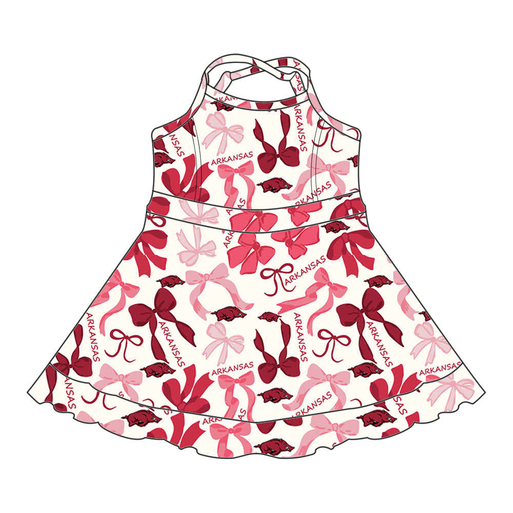 Custom moq 5 mix sizes summer teams baby girls clothes team brick red short sleeve skirts shorts sets dress 1 and dress 2 and dress 3 and dress 4-25.5.14