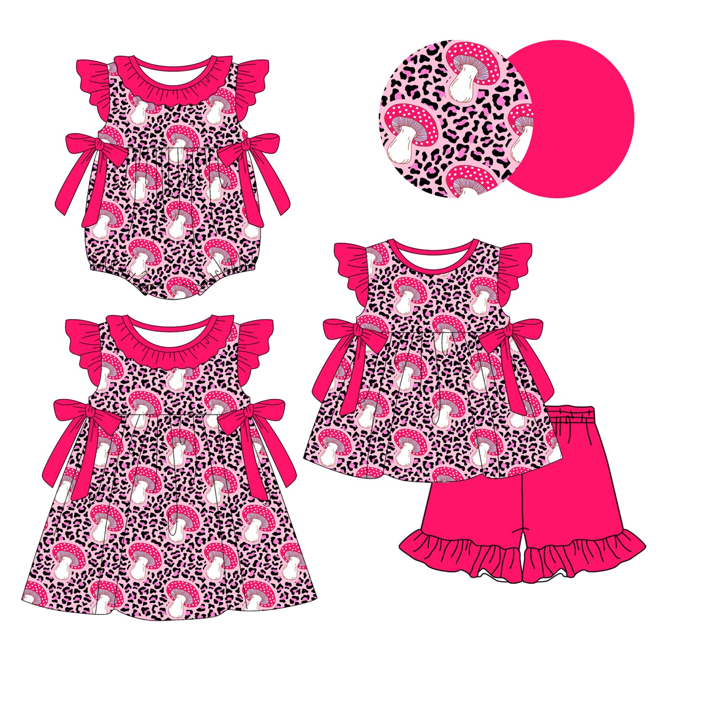 1.9 custom each style moq 5eta 4-6week Sibling Sister baby girl short sleeve shorts sets and dress and rompers match family design