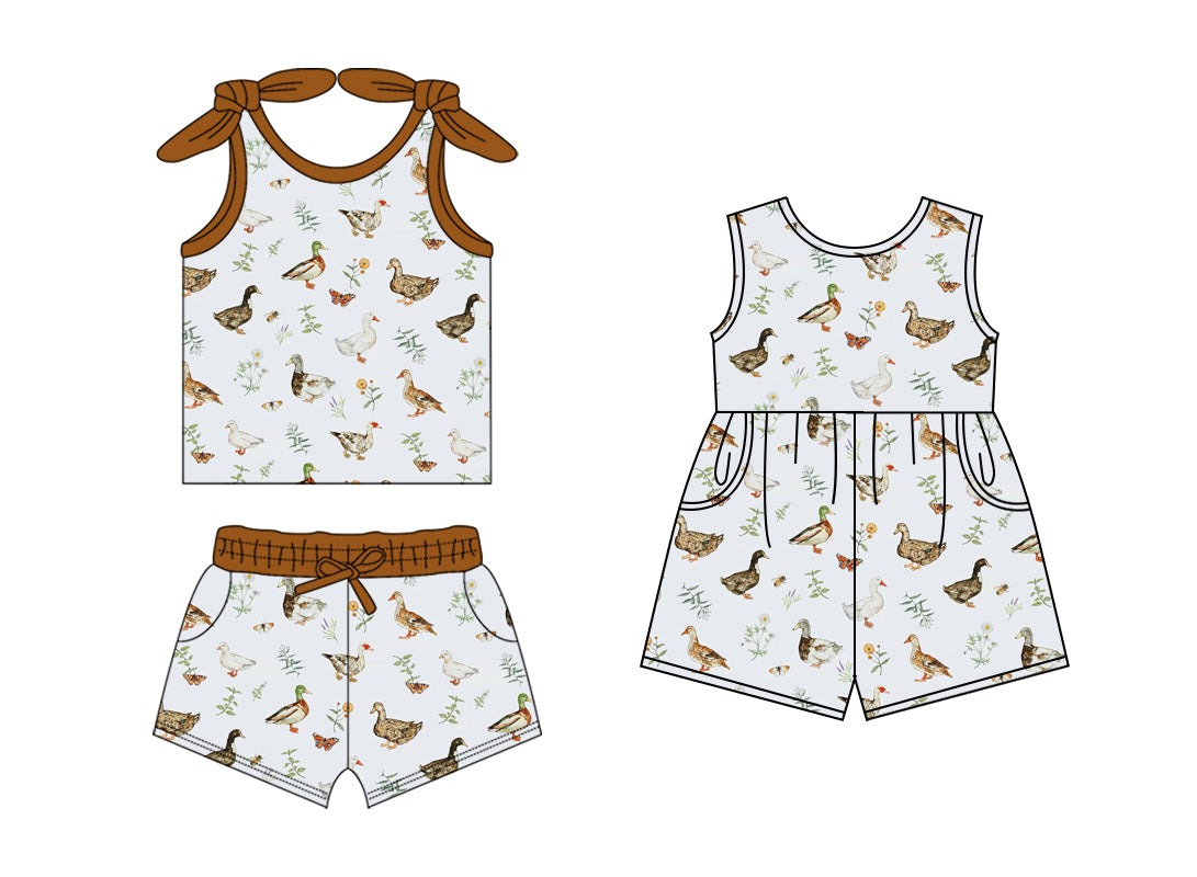 1.18 custom each style moq 5eta 4-6week Sibling Sister duck baby girls short sleeve shorts sets and jumpsuit match design