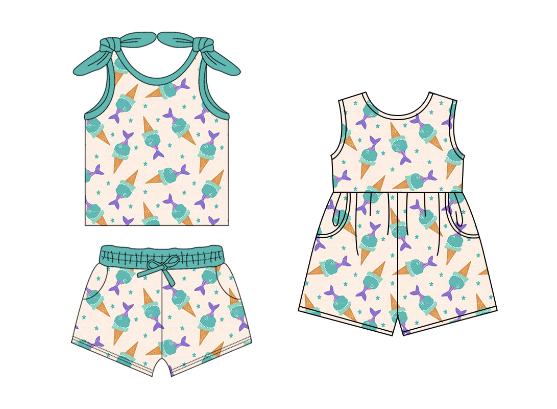 1.20 custom each style moq 5eta 4-6week Sibling Sister baby girls short sleeve shorts sets and jumpsuit match design