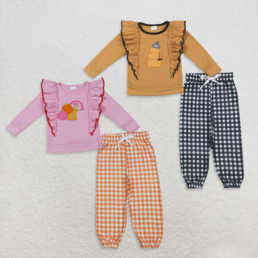 RTS NO MOQ Sibling Baby Girls clothes halloween embroidery Long Sleeve Pants Sets