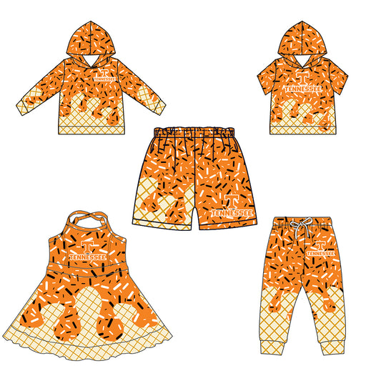 Custom summer teams baby girls clothes team orange hooded long sleeve tops and short sleeve top and dress and pants and shorts-25.5.28