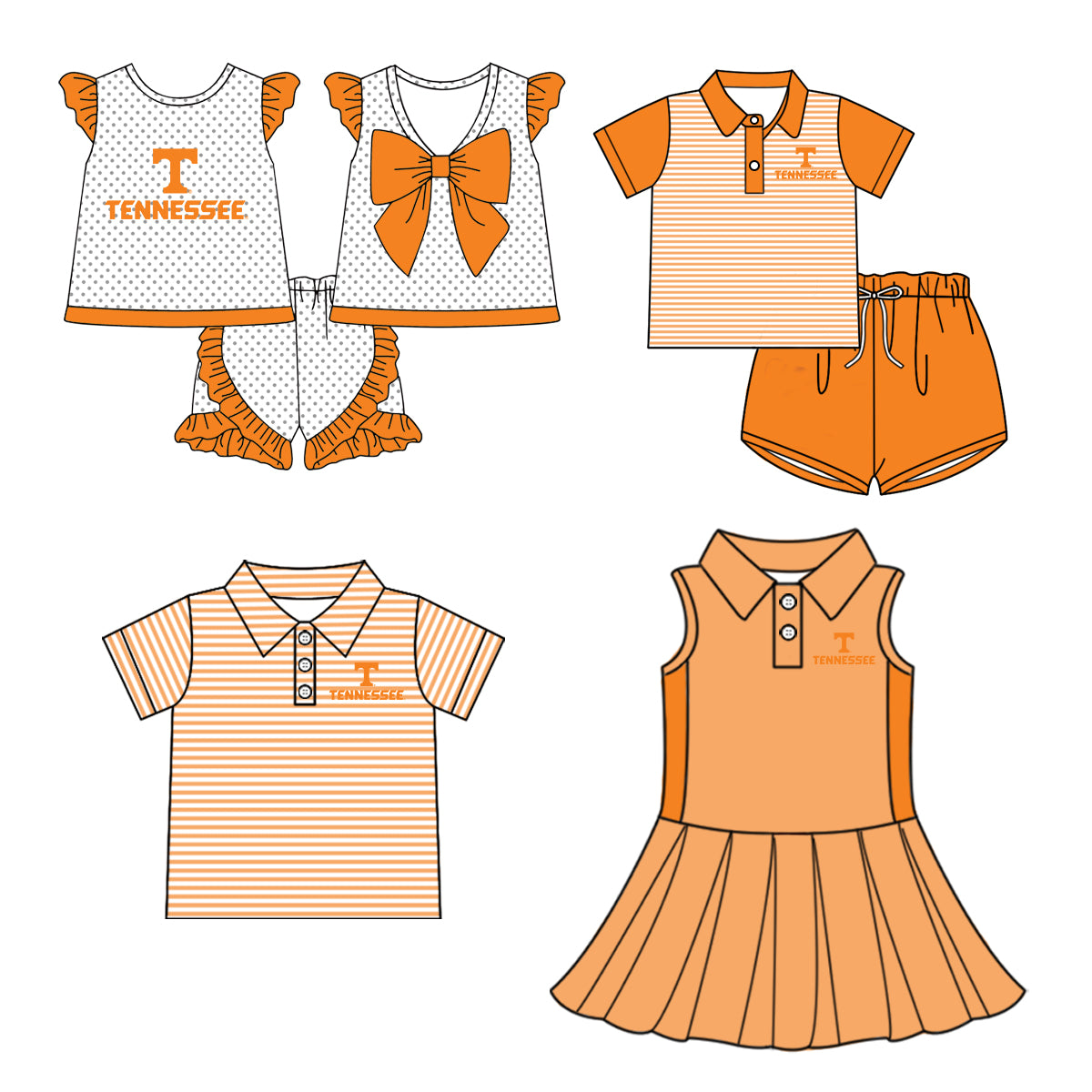 Custom summer teams baby girls clothes team orange sets dress top-25.5.5