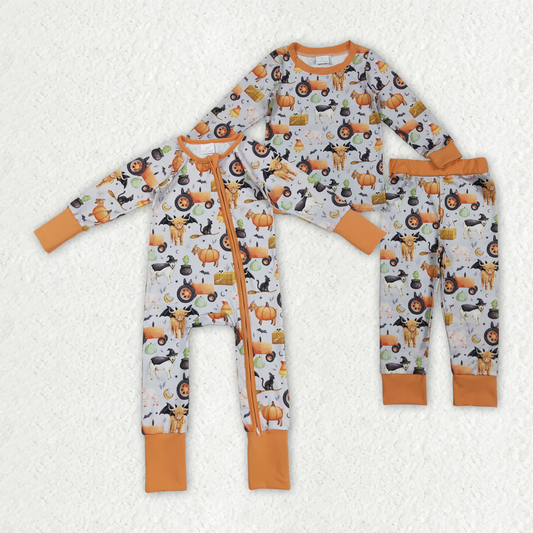 RTS Sibling baby boy clothes Halloween farm long Sleeve pants sets and rompers
