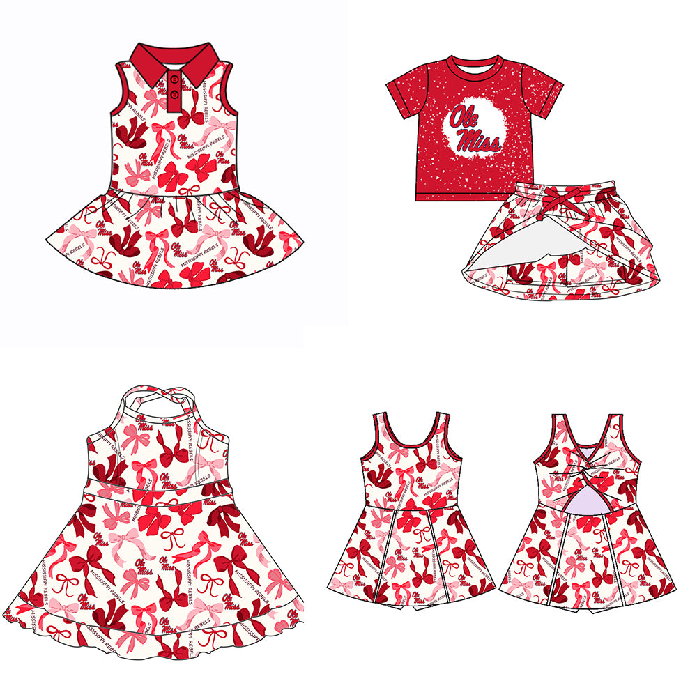 Custom moq 5 mix sizes summer teams baby girls clothes team red short sleeve skirts shorts sets dress 1 and dress 2 and dress 3 and dress 4-25.5.14