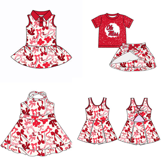 Custom moq 5 mix sizes summer teams baby girls clothes team red short sleeve skirts shorts sets dress 1 and dress 2 and dress 3 and dress 4-25.5.14