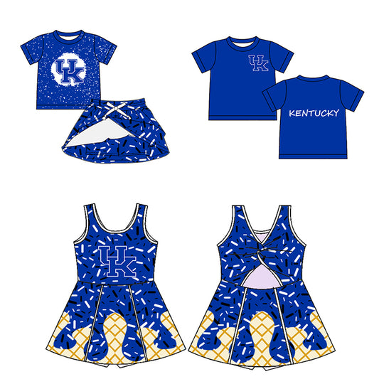 Custom moq 5 mix sizes summer teams baby girls clothes team blue short sleeve skirts shorts sets dress top-25.5.9