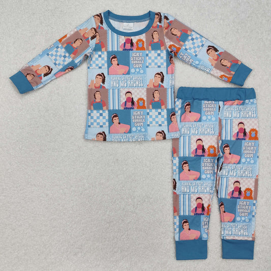 RTS NO MOQ ETA 5/7days Arrived BLP1059 rachel plaid blue long-sleeved pants pajama set