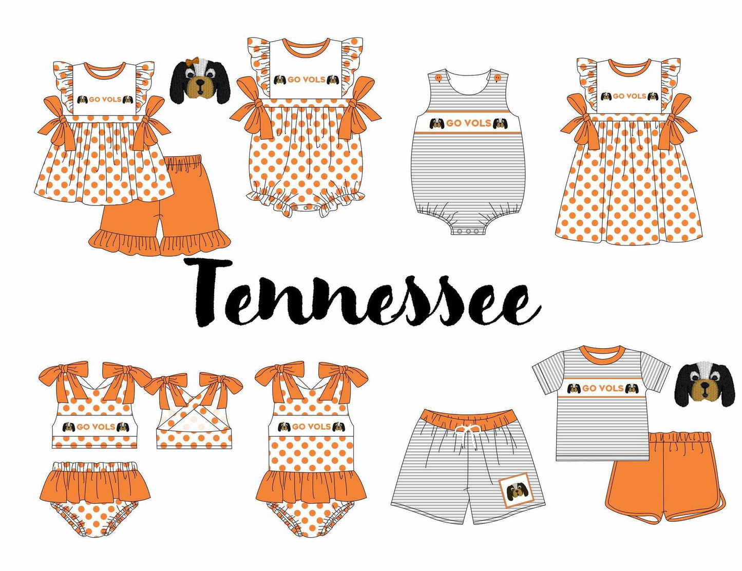 Custom summer teams baby girls clothes sets dress romper swimsuit swim trunks