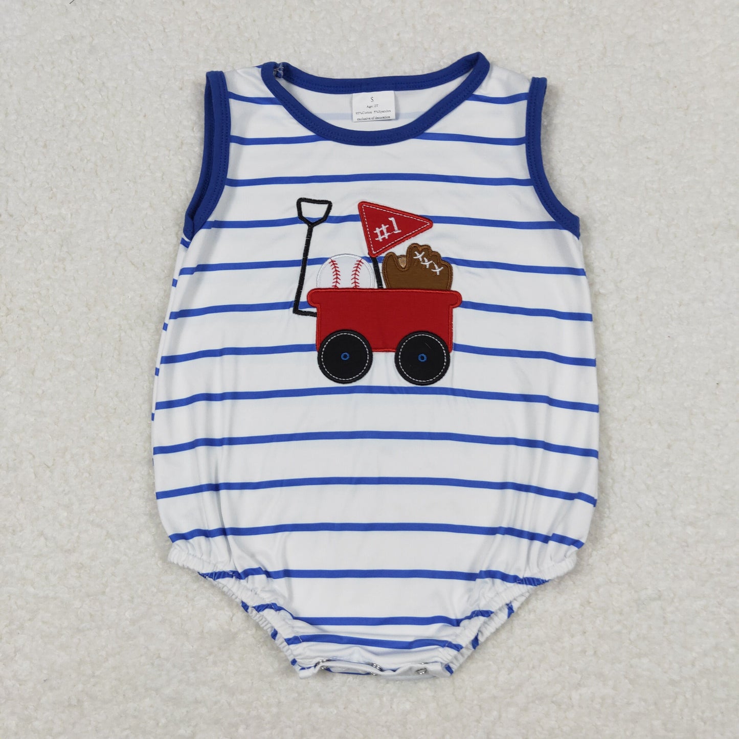 RTS NO MOQ（In Stock) Embroidered Baseball Cart Blue Stripe White Tank Top Bodysuit