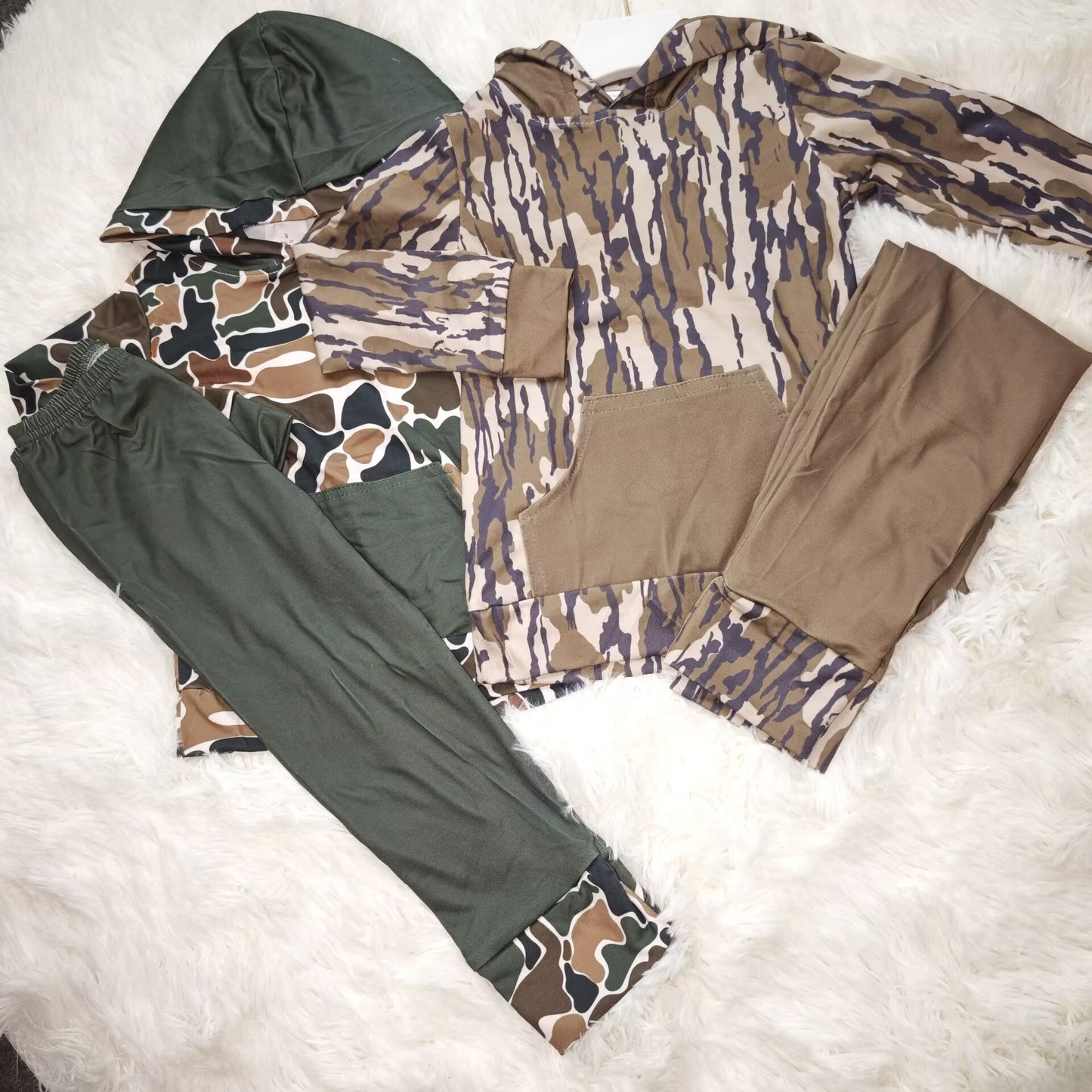 RTS NO MOQ Sibling Baby Boys clothes Camo Hooded Top Pants Clothes Sets