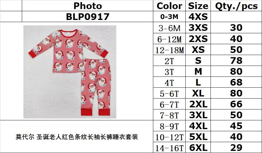 BAMBOO RTS NO MOQ ETA 5/7days arrived BLP0917 Modal Santa Claus red striped long-sleeved trousers pajamas set