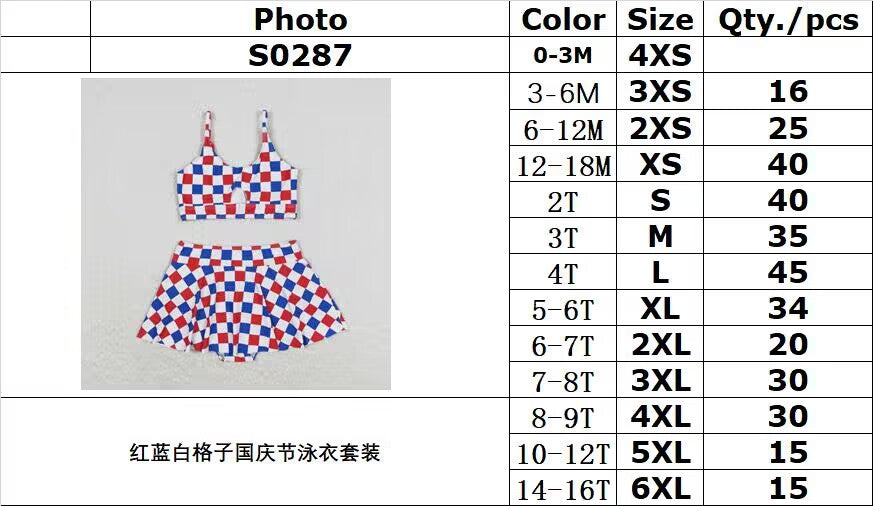 rts no moq S0287 Red, blue and white plaid National Day swimsuit set