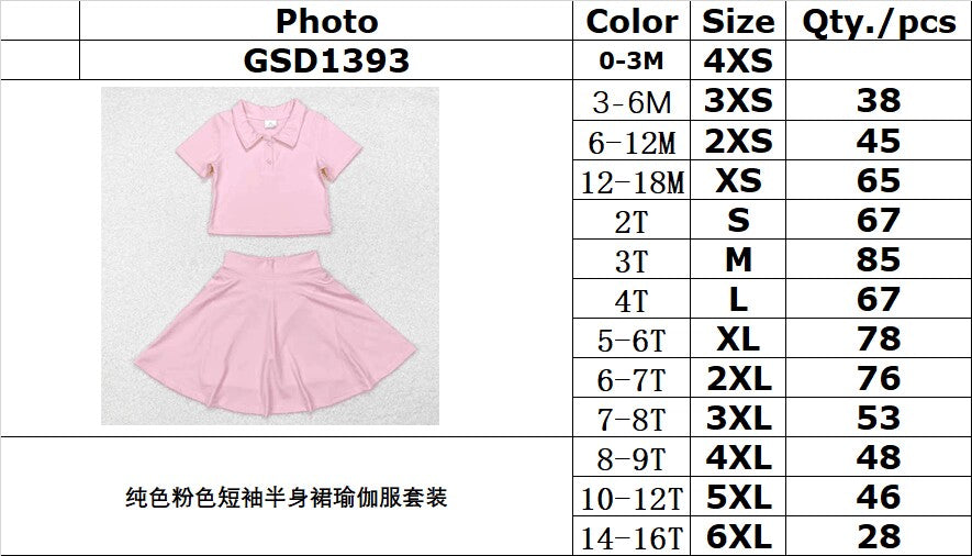 RTS NO MOQ ETA 5/7days arrived GSD1393 Pure pink short sleeve skirt yoga suit